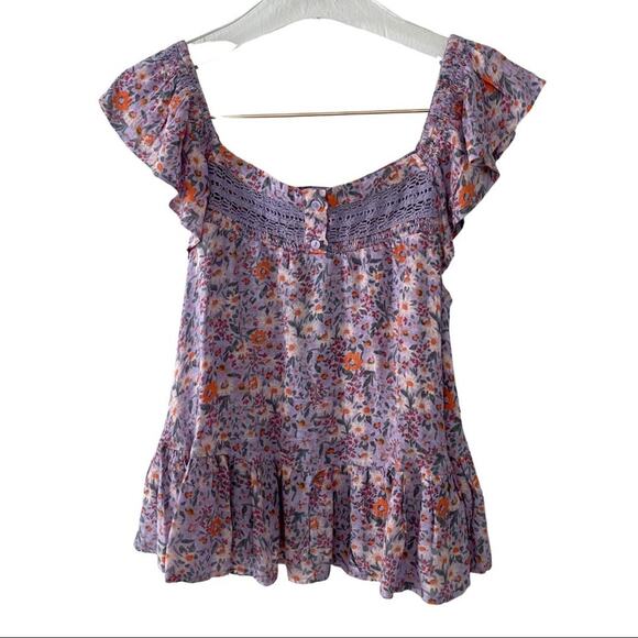 NWT Lucky Brand Phoebe Crochet Trim Sleeveless Top Lilac, Orange Small - Picture 3 of 9